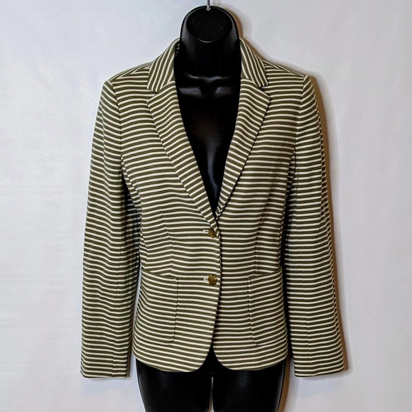Talbots Sage Green and White Knit Striped Fitted Blazer Size 6P NWT - Picture 1 of 6